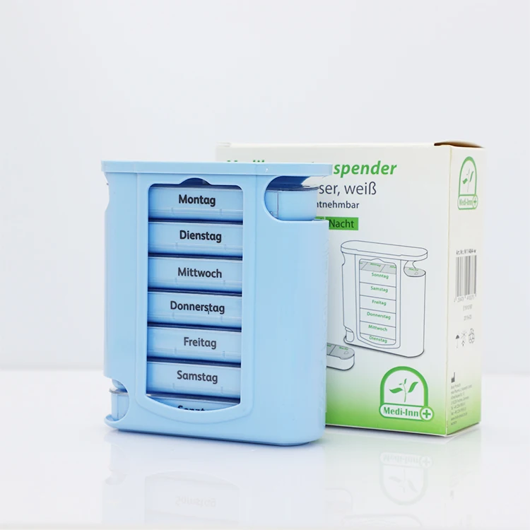 Прямоугольный пластиковый органайзер для таблеток с защитой от царапин домашний Еженедельный переносные отделения синими витаминами ежемесячная коробка