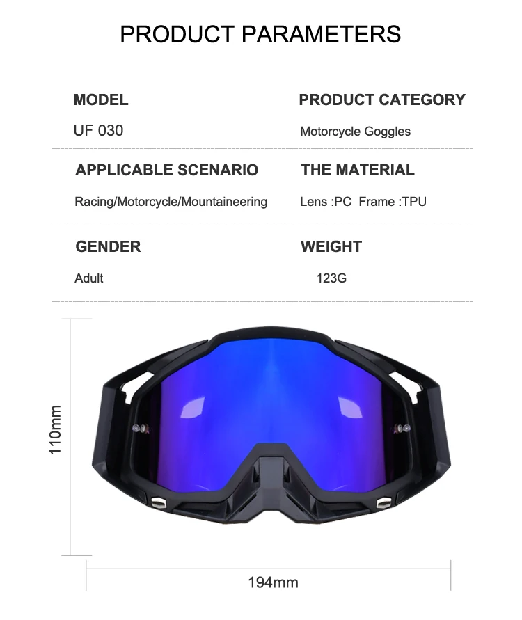 Custom New Design Motocross Bike Goggles Eyewear Tear Off Dust Proof Mx