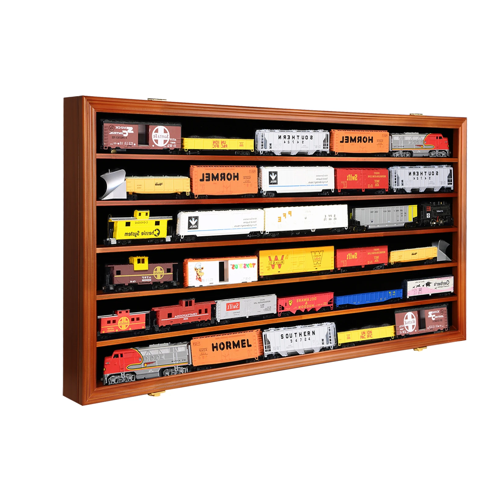 98% UV Protection Model Train Display Case Cabinet Wall Mounted with Removable Shelves for Train Collection