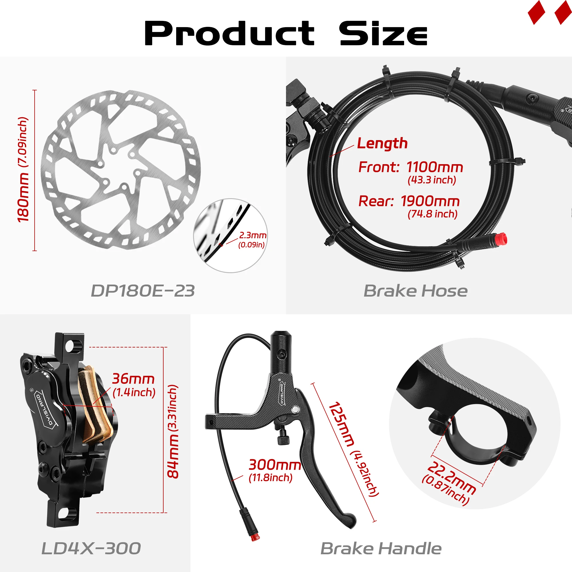 DYISLAND New Upgraded LD4X-300 Electric Bicycle Four Piston 3-pin Power  Loss Induction Control System Hydraulic Disc Brake Kit