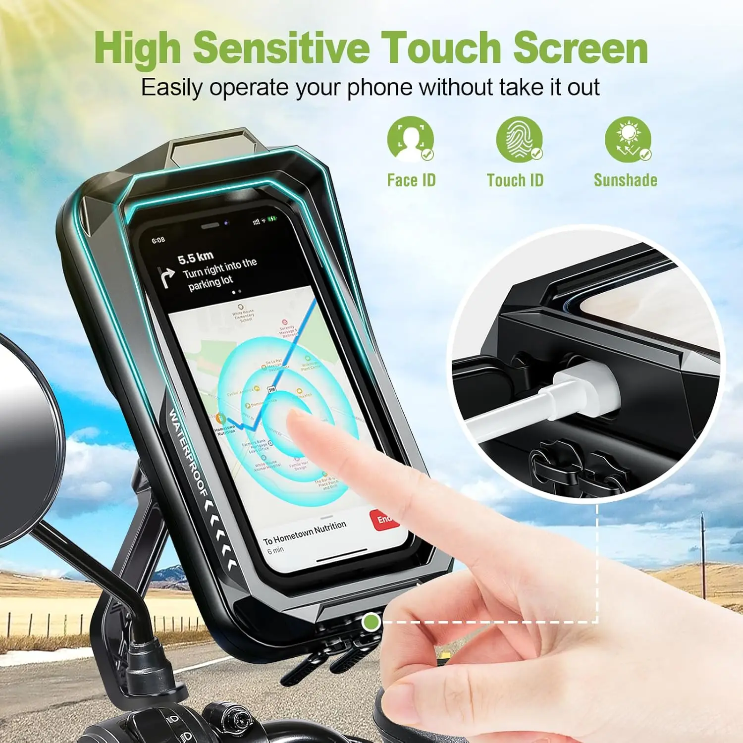 Phone Mount Samsung Note Bike Mount Motorcycle Rear-View Mirror