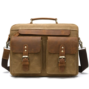 Industrial Style Fashion Briefcase Business Work one Shoulder Crossbody Briefcase Large Capacity Multi-layer Briefcase