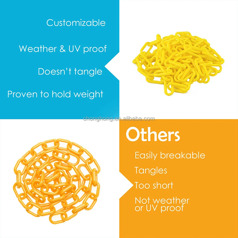 8mm PE Plastic Safety Chain with Red White Yellow Black Color for Roadway Safety in 25 Meter Length