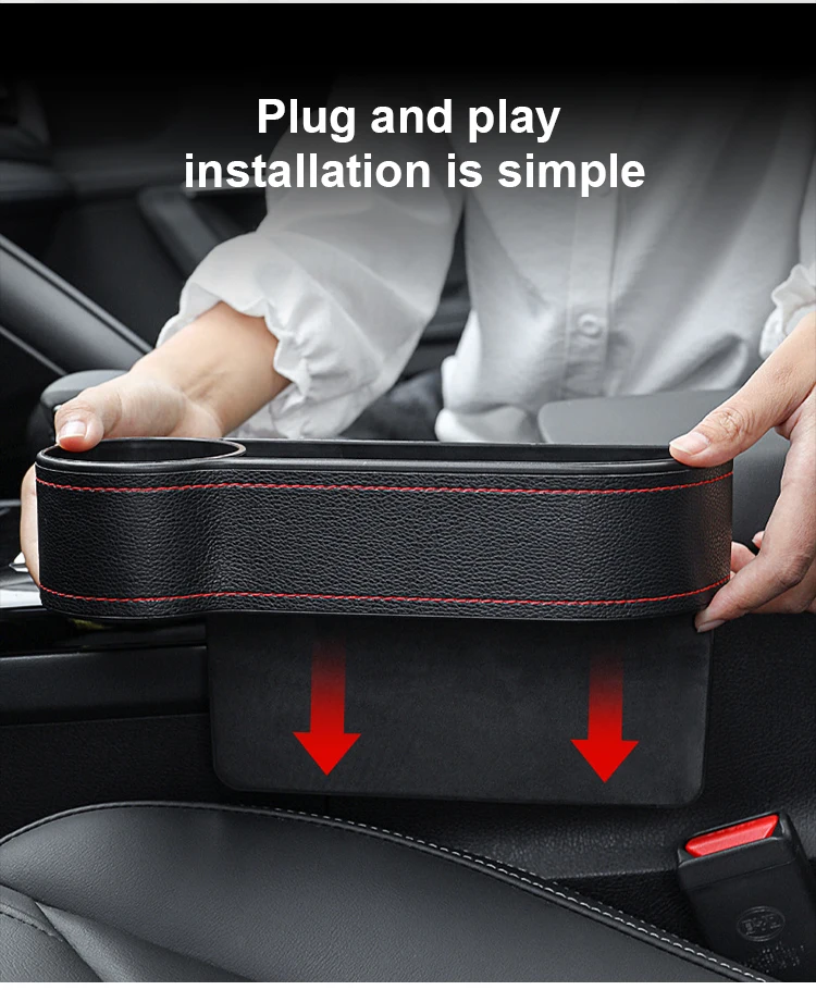 Car Seat Side Gap Filler Seat Leakproof Finisher Multifunctional Leather Storage Box Water Cup Holder Interior Accessories