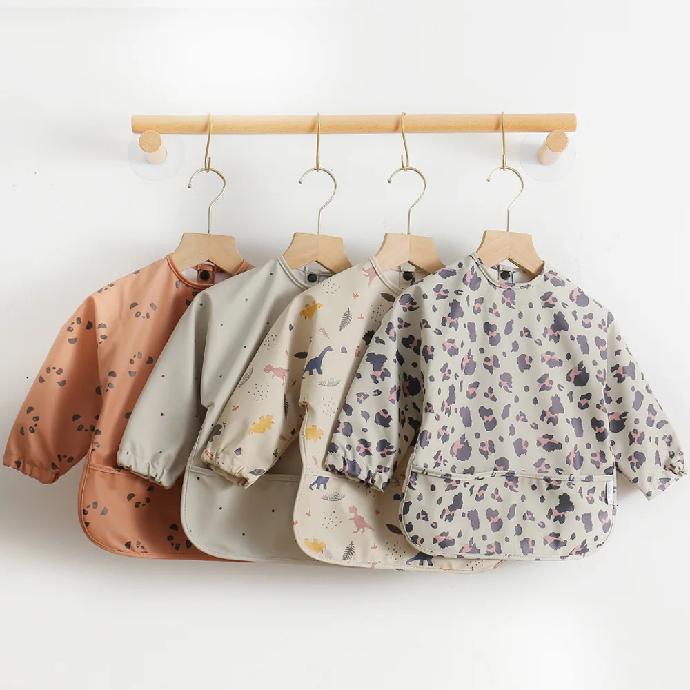 Детские нагрудники водонепроницаемый фартук для малышей с длинным рукавом и застежкой девочек