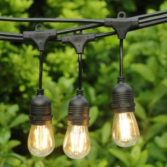 15m A60 LED Fixed Suspended Socket String Light E27 Waterproof LED Retro Edison Filament Bulb Outdoor Garden Garland Patio Party
