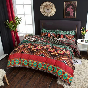European American Bohemian Style Three-Piece Printed Bedding Set Quality Quilt Cover & Pillowcase with Geometric Design