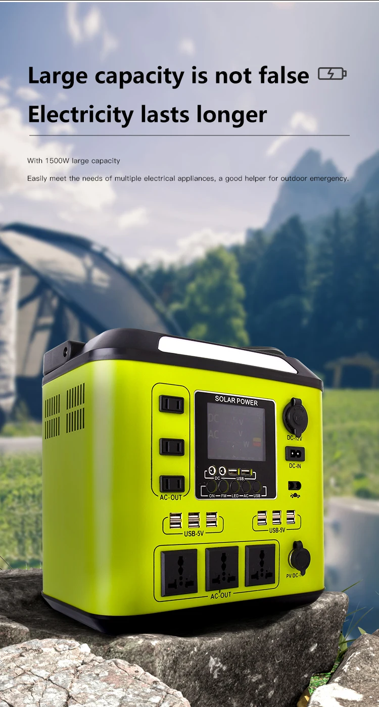 High Quality 1500W LED Display Camping Outdoor Emergency Charging Solar Energy Storage Portable Power Station