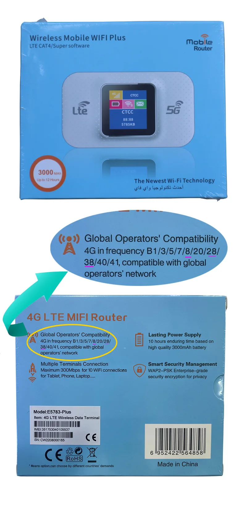 E5783 Plus 4g LTE Cat4 300mbps Routeur Wifi portable avec fente