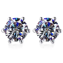Six prong Simple Classic plated pt950 jeweled 925 sterling silver Moissanite earrings