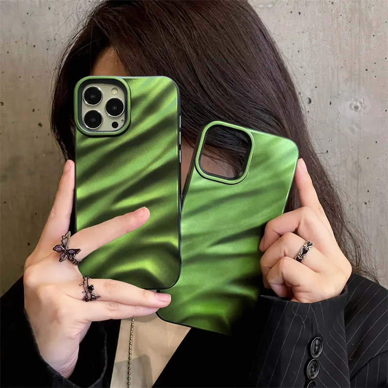Matte Dark Green Wave Texture Phone Case for iPhone 15 13 14 12 11 Pro Max 14promax Silicone Shockproof Back Cover Matte Dark Green Wave Texture Phone Case for iPhone 15 13 14 12 11 Pro Max 14promax Silicone Shockproof Back Cover