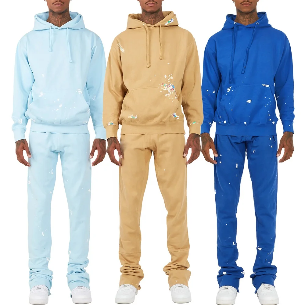 Custom Flare Sweatpants And Hoodie Set Unisex Blank Cotton Fleece Mens