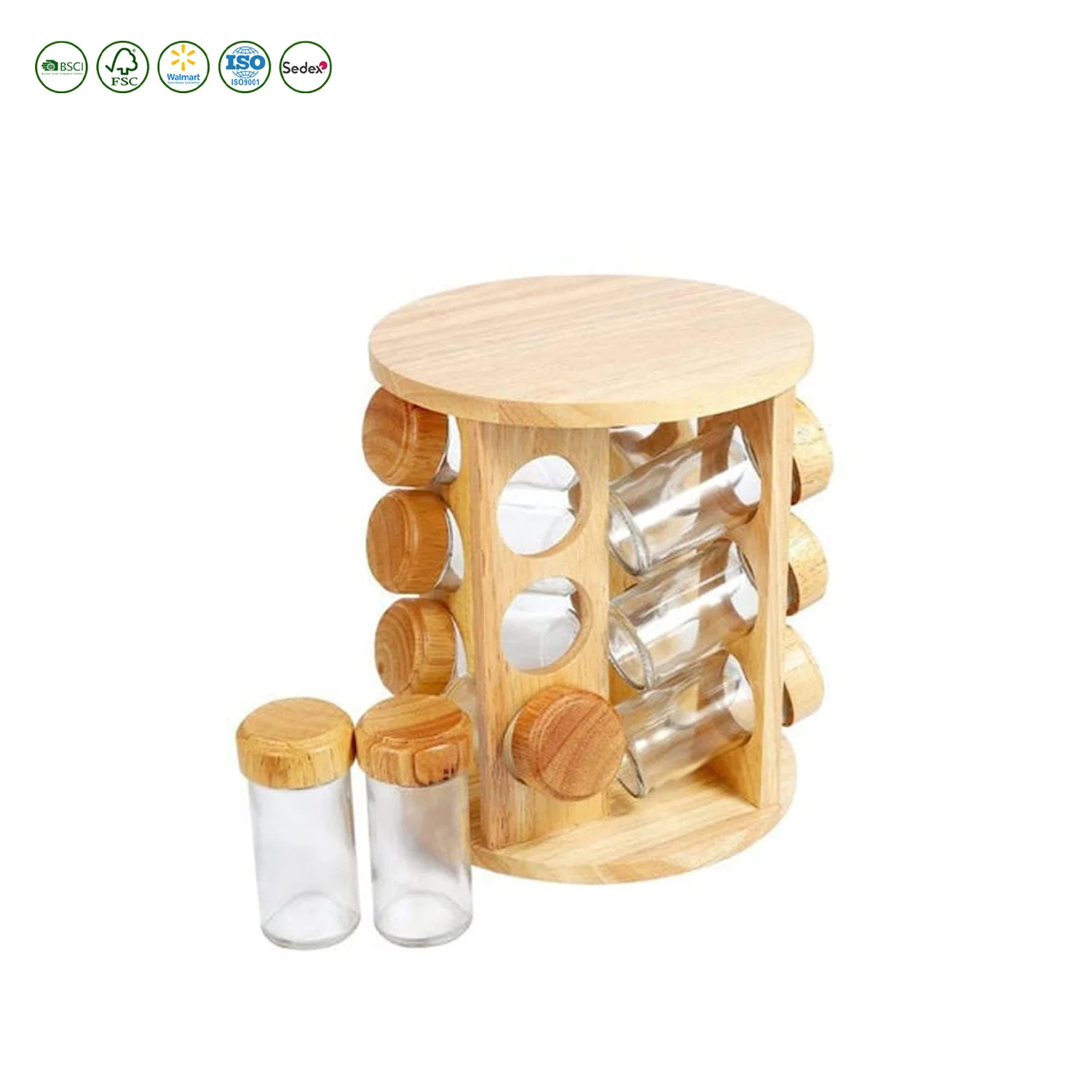 Вращающаяся вращающаяся Стеклянная емкость для специй контейнер деревянный органайзер