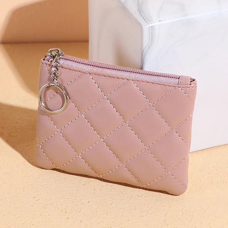 Pink Cute Small Wallet Women Slim Leather Card Holder with