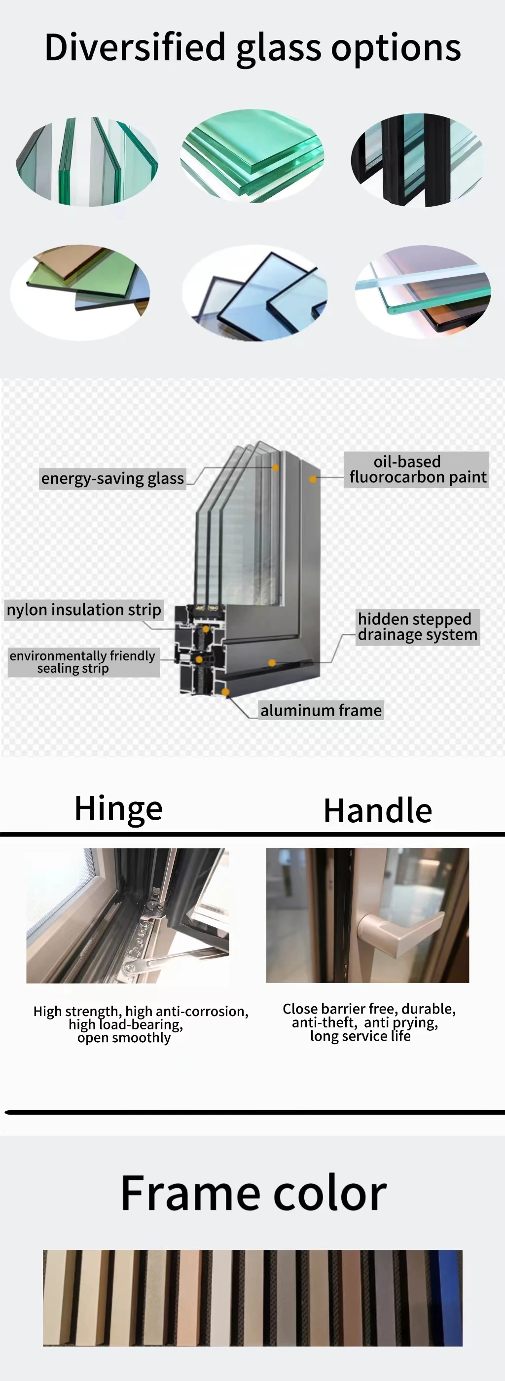 Aluminum Frame Hurricane Impact Tempered Glass Open Out Triple Pane Casement Windows