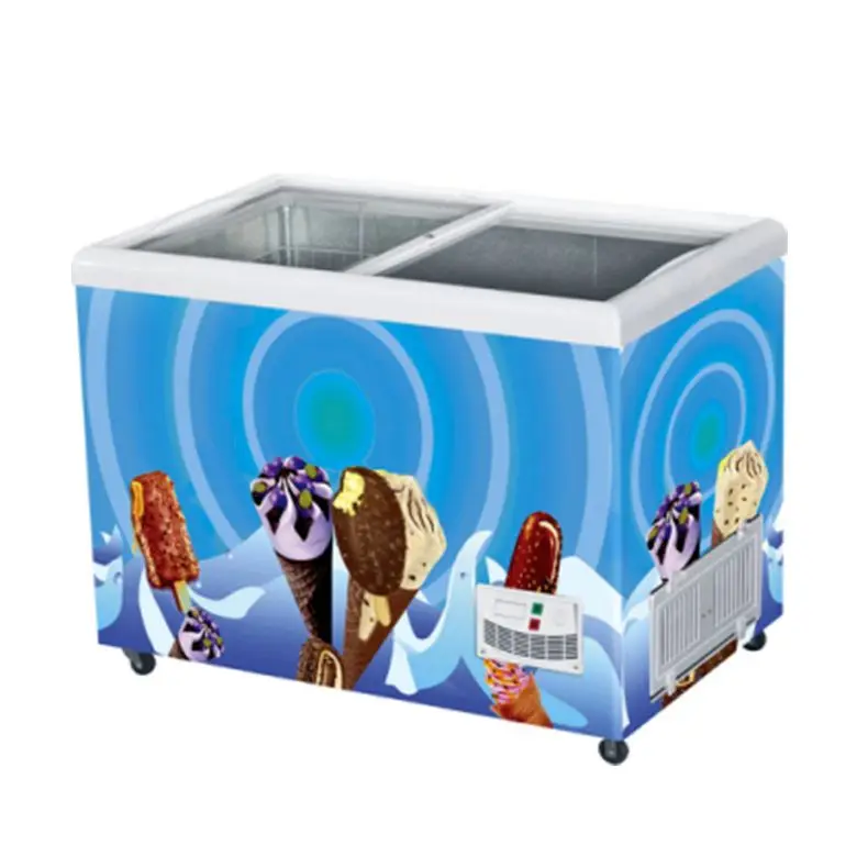 Small Double-Temperature Display Freezer Deep Ice Cream Showcase for Supermarket and Shop Use