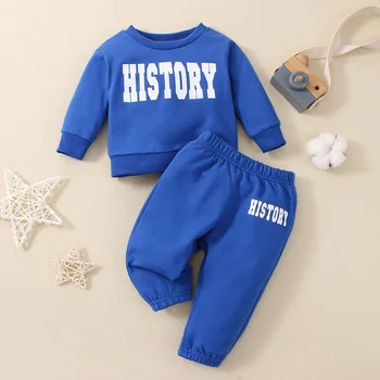 Blue Infant Baby Girl Boy Suits Sets Blue Letter Printed Sweat Sets Baby Clothes Set Kids