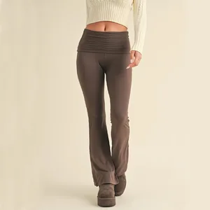 High Quality Sports Outfit Gym Fitness Women  Yoga Pants with Pockets Workout Full Length Flare Bottoms for Ladies