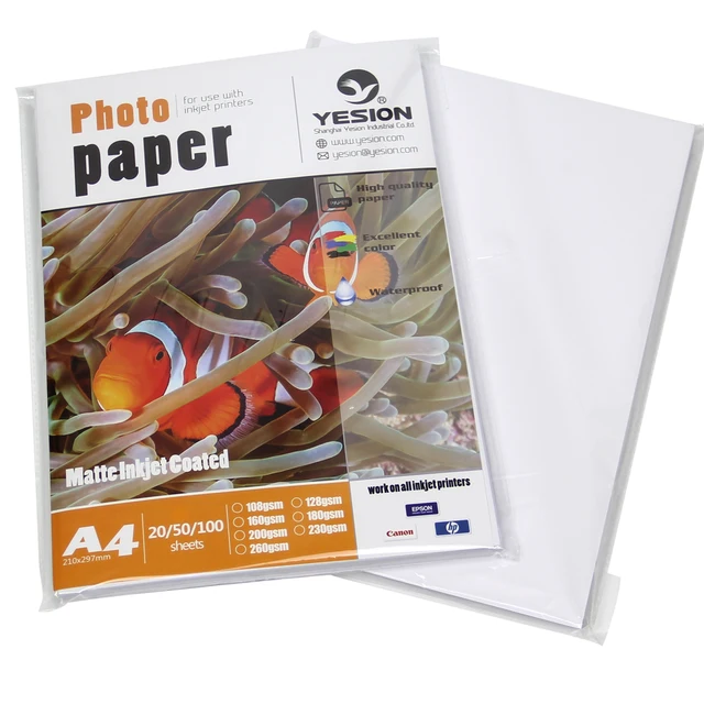 Yesion A4 Size 108gsm Cast Coated Matte Inkjet Photo Paper For Inkjet Printer