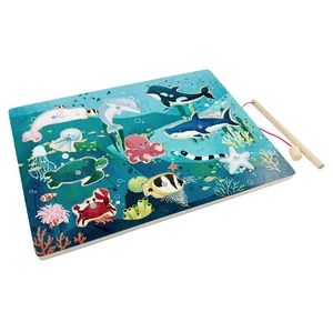 Modern Wooden Fishing Game Puzzle for Unisex Kids 24M+ Multifunctional Induction Educational Toy