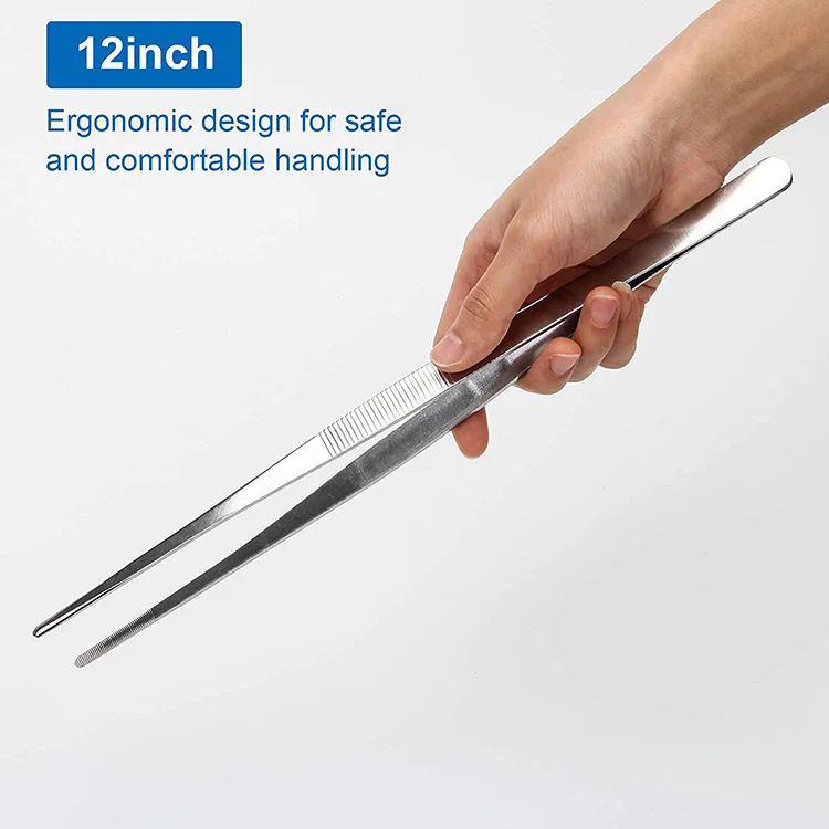 12 Inch Wide-tipped Serrated Tips Stainless Steel Food Tongs Chef ...