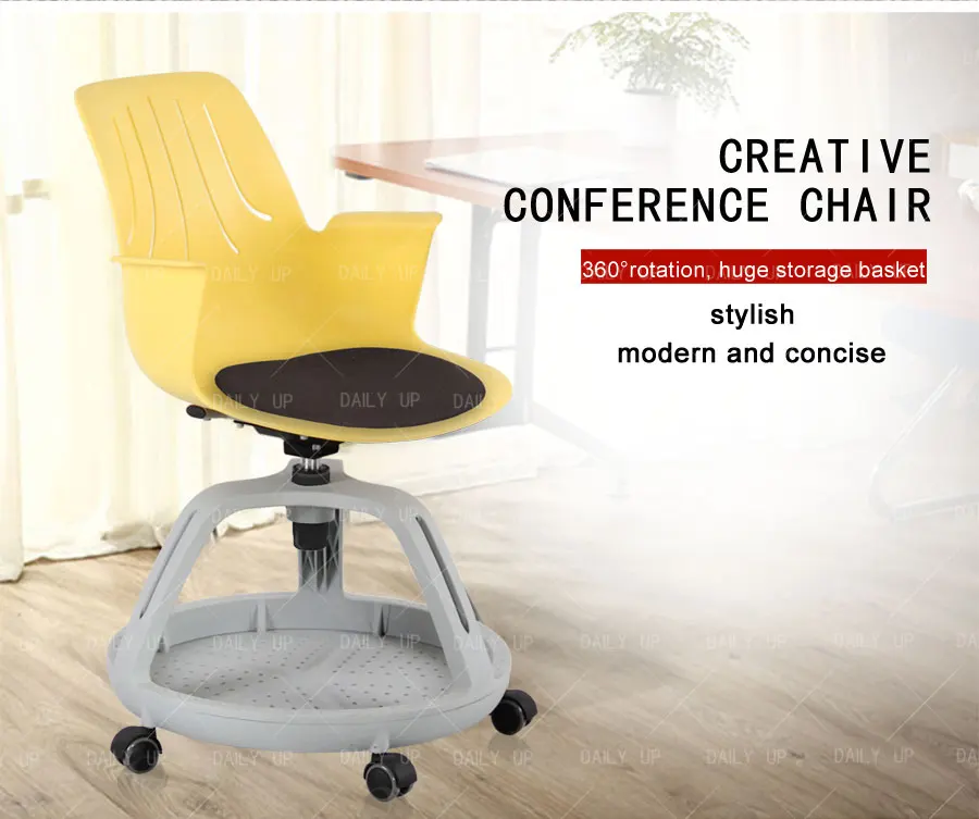 Professional Swivel Training Chair With Armrests For Student Adjustable Reading Chair With Huge Basket For Library Conference