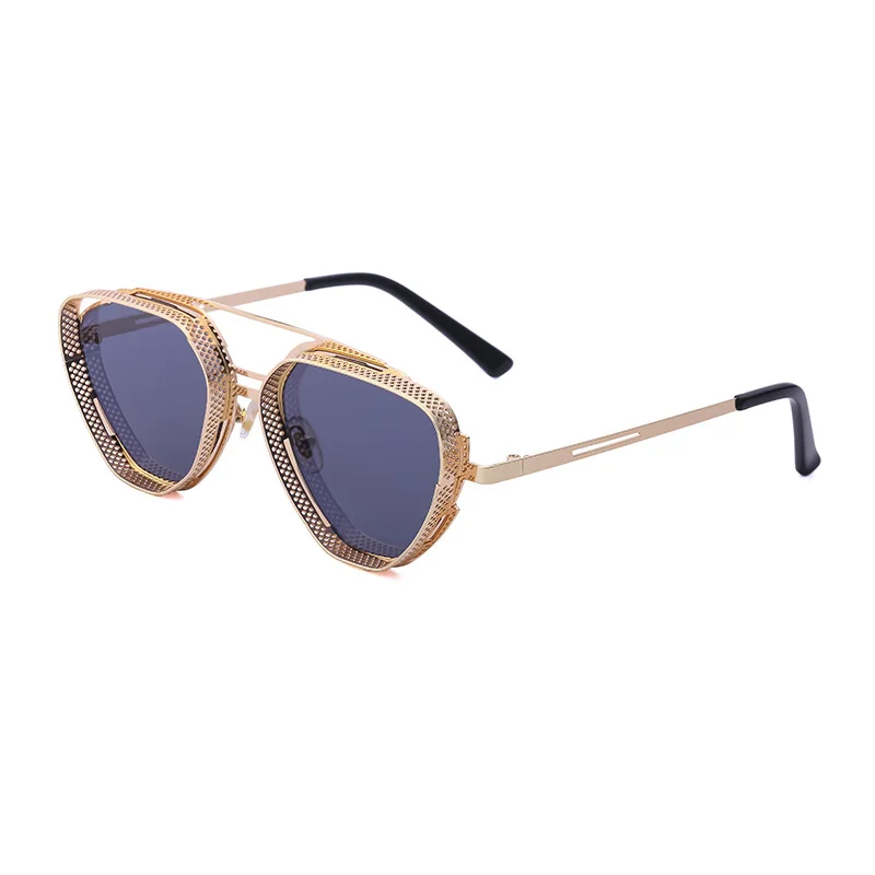 BOOM Retro Steampunk Summer Sunglasses for Men New Style Irregular Hollow Out Shades with Gray Metal Temple