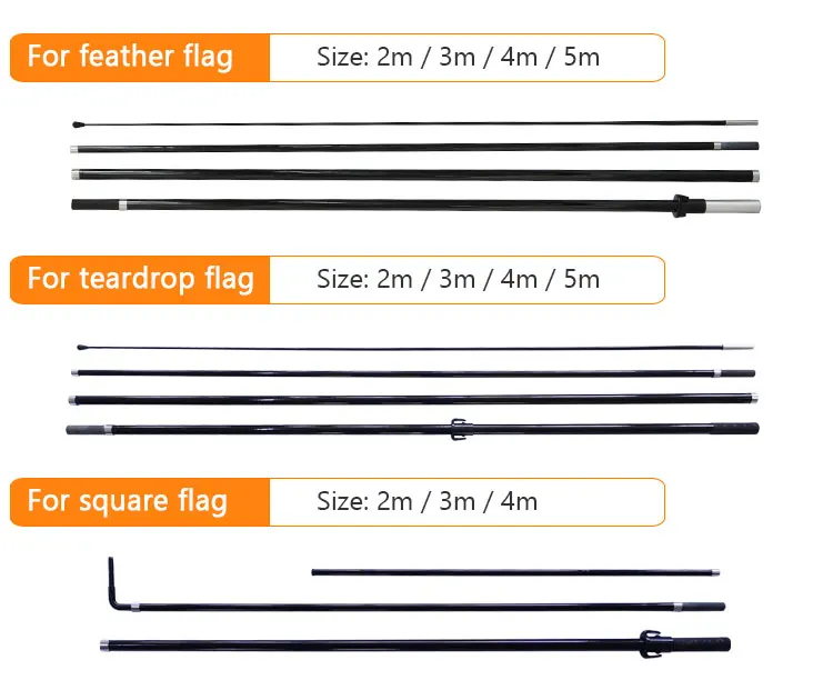 Anti Strong Wind Full Fiber Glass Beach Flag Pole Knife Teardrop Shape