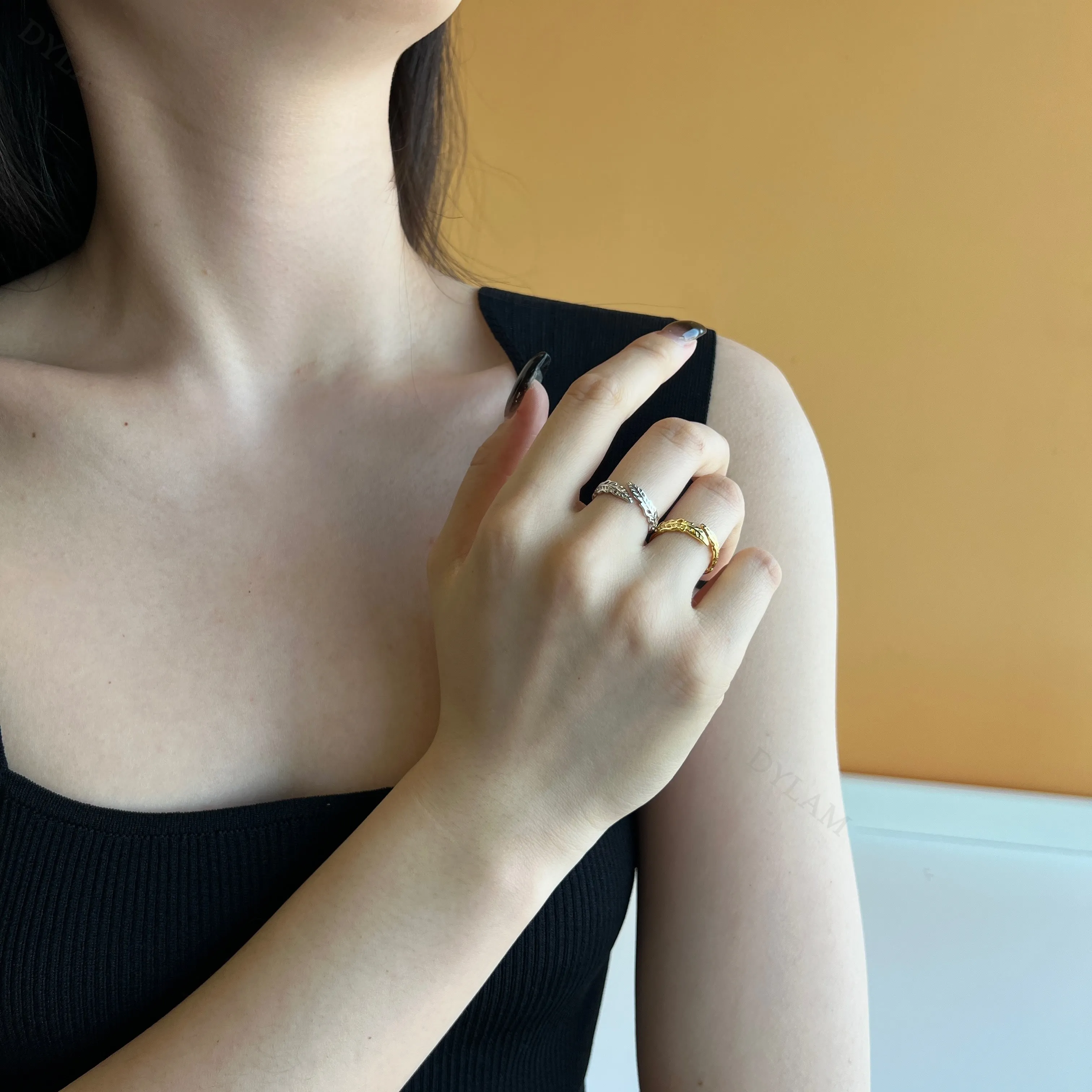 KAKODIY Popular INS 18K Gold Plated Open Loop Leaf Shape 925 Sterling Silver Adjustable Size Fashion Ring, Suitable for Women's Daily Wear detail 9