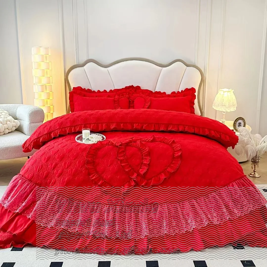 Set Biancheria Da Letto Matrimoniale Rosso | Trapunta Floreale Patchwork 228x228 Cm | Morbido Con 2 Federe - 3
