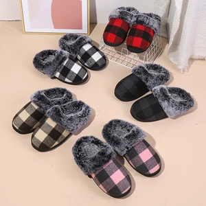 Hot Selling Women's Plaid Indoor for Slippers Soft PVC Outsole Anti-Slip Comfortable Fur Cushioning Microfiber for Winter Home