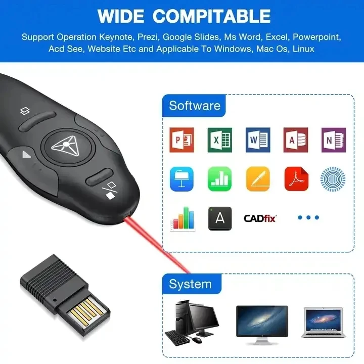 Wholesale 2.4G Presentation Clicker Remote Control Laser Pointer USB Presenter Slideshow Power Point Clicker