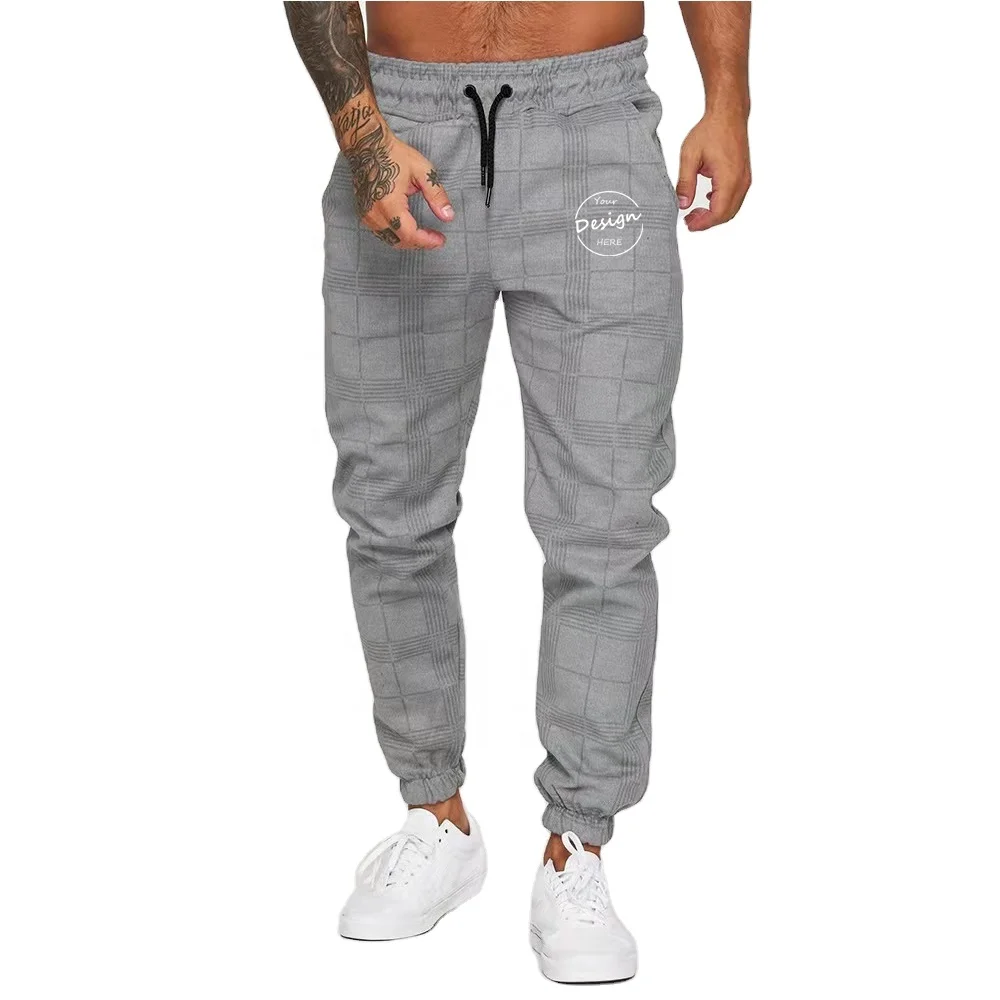 Grey plaid joggers mens sale