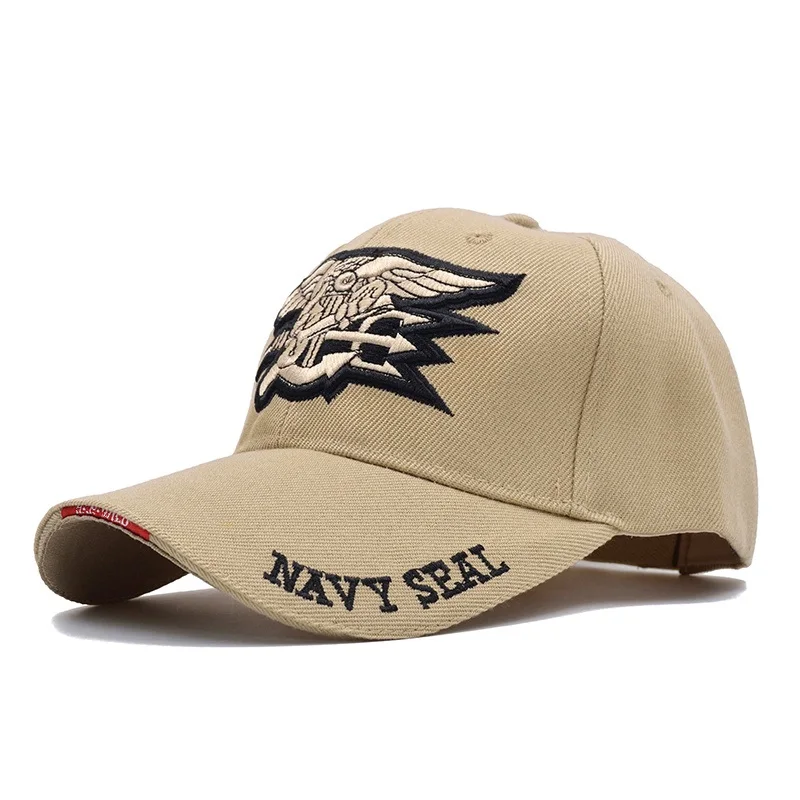 High Quality 6 Panel Plain Baseball Cap US Navy Seals Logo Trucker Hat for Men Black Common Fabric
