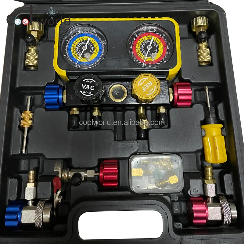 4 Way Manifold Gauge For R22 R32 R410 R134a Refrigeration Digital Manifold Hvac System Gauge Kit
