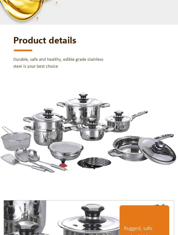 21Pcs Kitchenware Wide Edge Cooking Pots Stainless Steel Casserole Nonstick Cookware Set manufacture