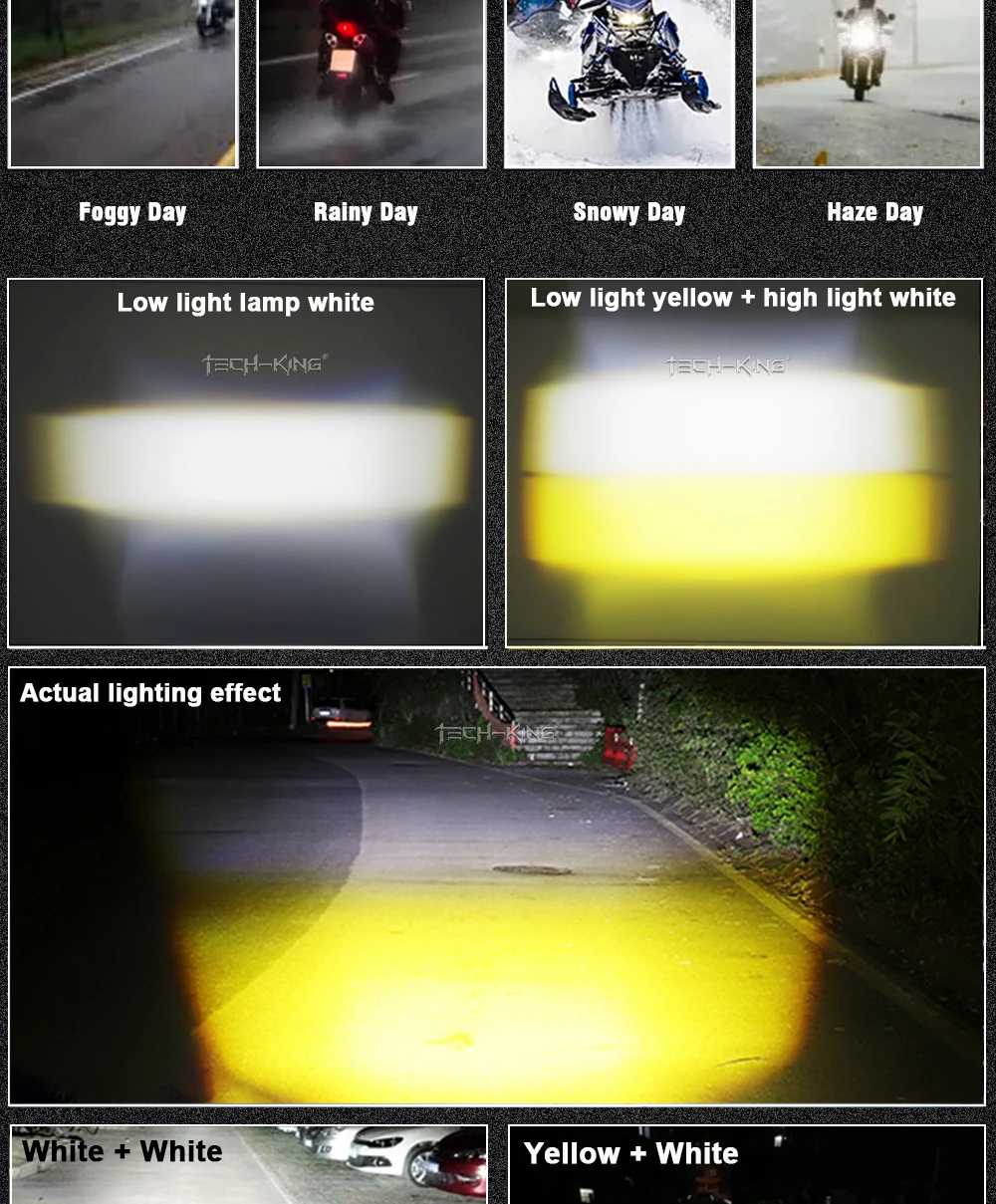 TECH-KING Motorcycle LED Headlight Bulb HS1 9003 Hi/Lo Beam 26W 3000LM Snowmobile Scooter place Directly Conversion H4 lens bulb