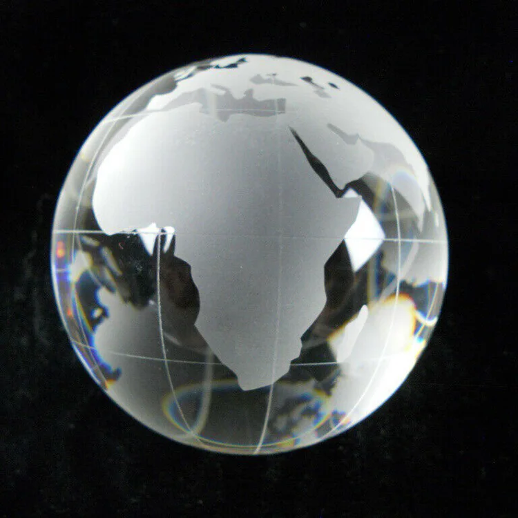 80mm Genuine Crystal World Globe Earth Sphere Etched Frosted Glass Ball 
