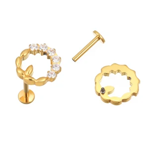 High Quality Piercing Jewelry Titanium Zirconia Stones Anti-Allergy 18K Gold Plated Titanium Stud Earrings for Wedding and Gift