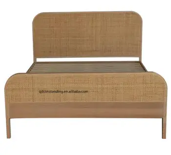 OEM ODM Customized Nordic Simple Hotel Household Single Queen King Size cane Rattan Solid Wood Beds Frame