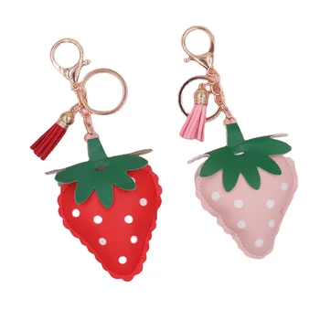 Strawberry Bow Liquid Keychain, Kawaii Milk Key Chain Ring Accessory