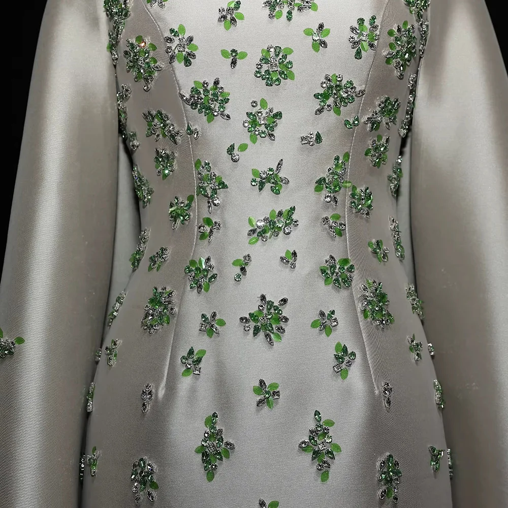 Wholesale Chic age Green atin 3D Floral Beaded Arabic Evening Dress With Cape For Dubai Women Wedding Party Lsz536,1 Piece