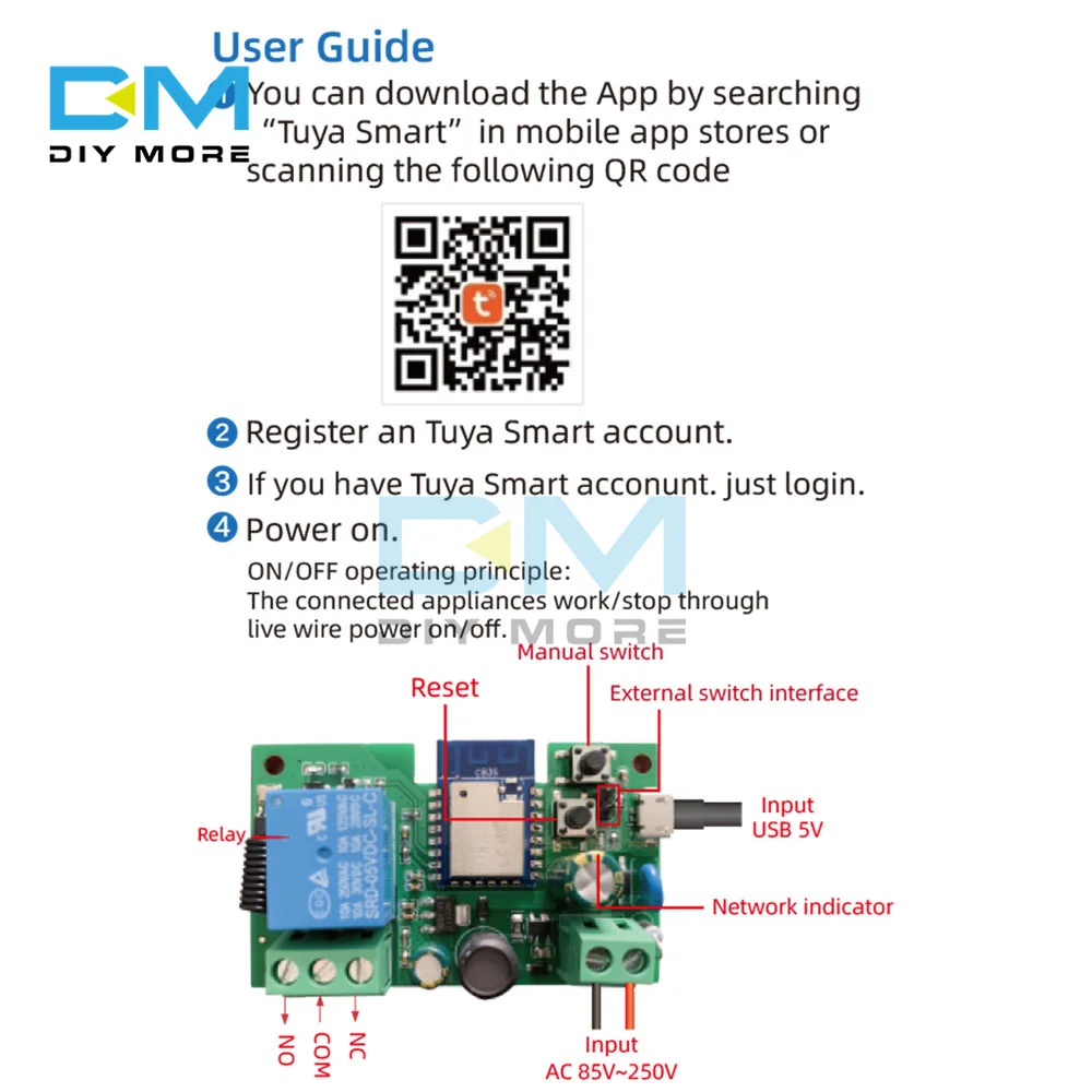 1pc Tuya Smart Wifi Switch Module 1ch Ac 5v 12v 24v Rf 433 Radio Remote  Control Inching Relay Work Alexa Google Home Wireless Wifi Switch Module  Receiver 10a Wifi Relay Alexa Google