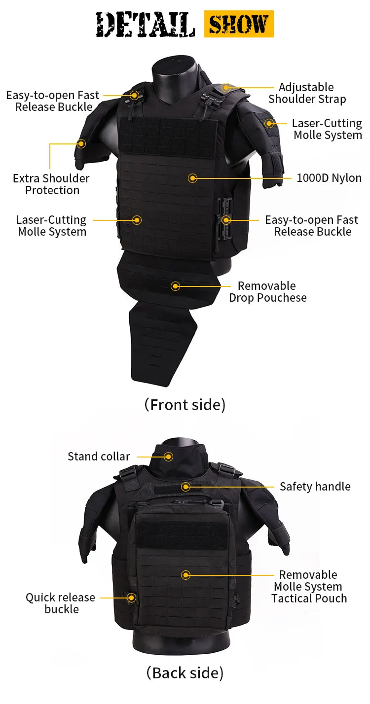 Outdoor Full Coverage Black 1000d Nylon Molle Camo Plate Carrier Combat Chalecos Tactical Vest 2937