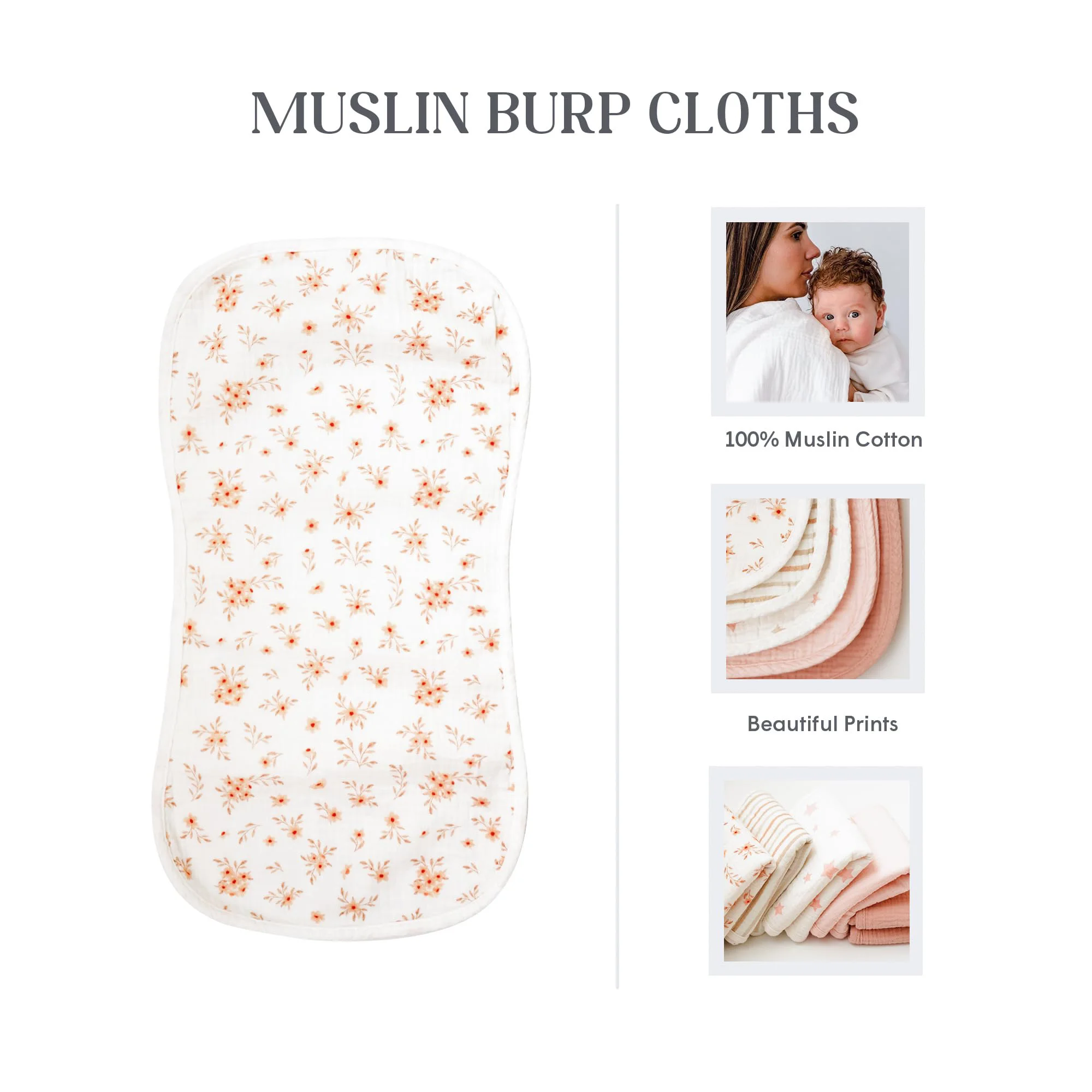Personalized Custom Pattern 6 Layers Cotton Muslin Babi Towel Burp Cloths Neutral Custom Muslin Burping Cloths for Baby
