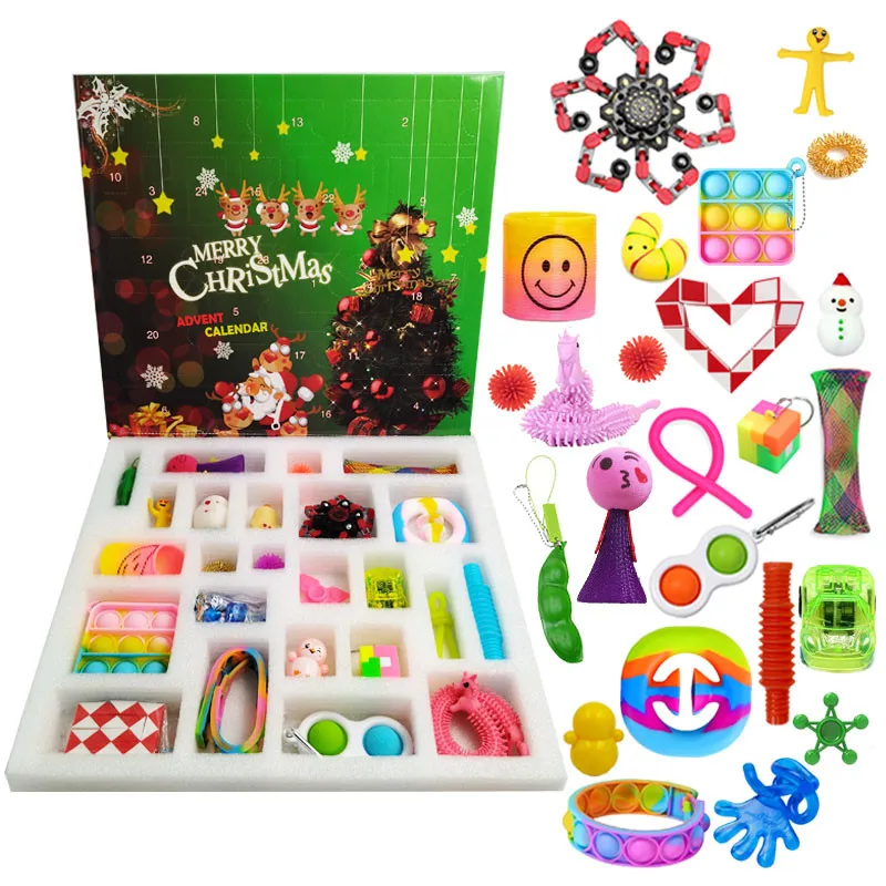 2024 Wholesale Blind Box Fidget Advent Calendar Sensory Set Toy Kid Gift Popper Fidget Advent Calendar Mystery Box Fidget Pack