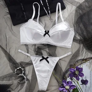 Cross-border Romance French Floral Embroidery Elegant Lace White Lingerie Set Thin Strap Design Plump Bust-Flattering Bra Set
