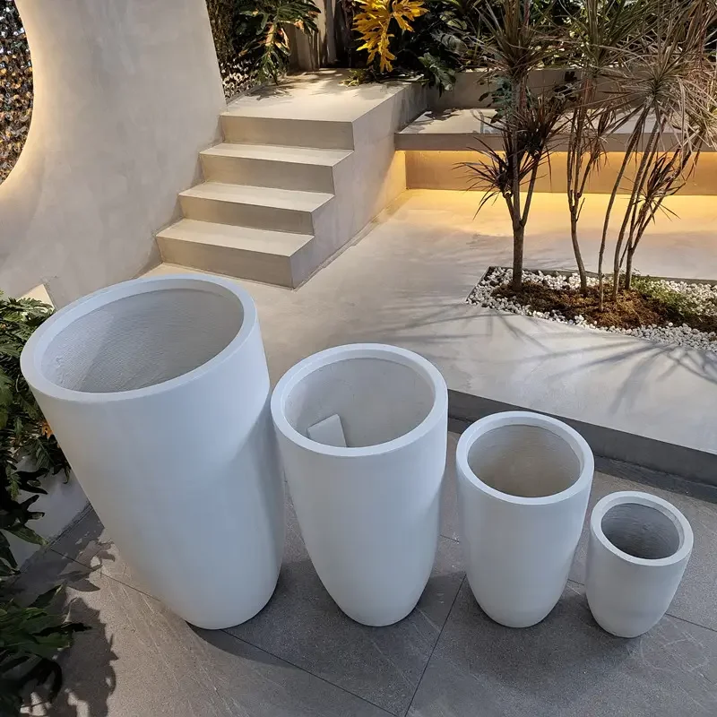 Large White Round Flower Planter Set - Smooth Eco-Friendly Pots for Outdoor  Home, Hotel & Nursery Decor