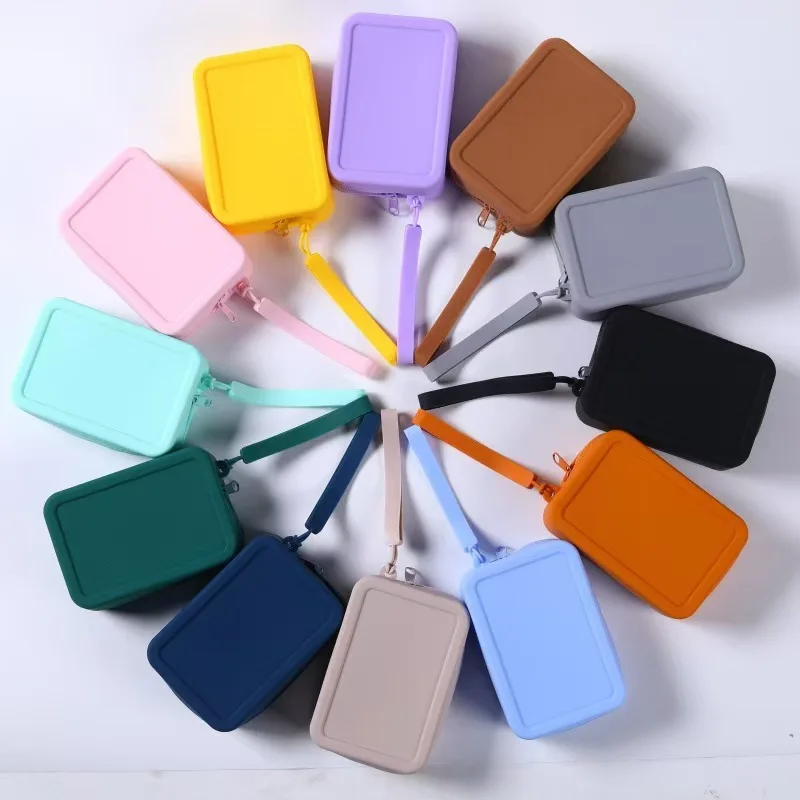 Customizable Logo Portable Small Square Bag Silicone Coin Purse Lipstick Storage Silicone Makeup Bag Organizer preview 4