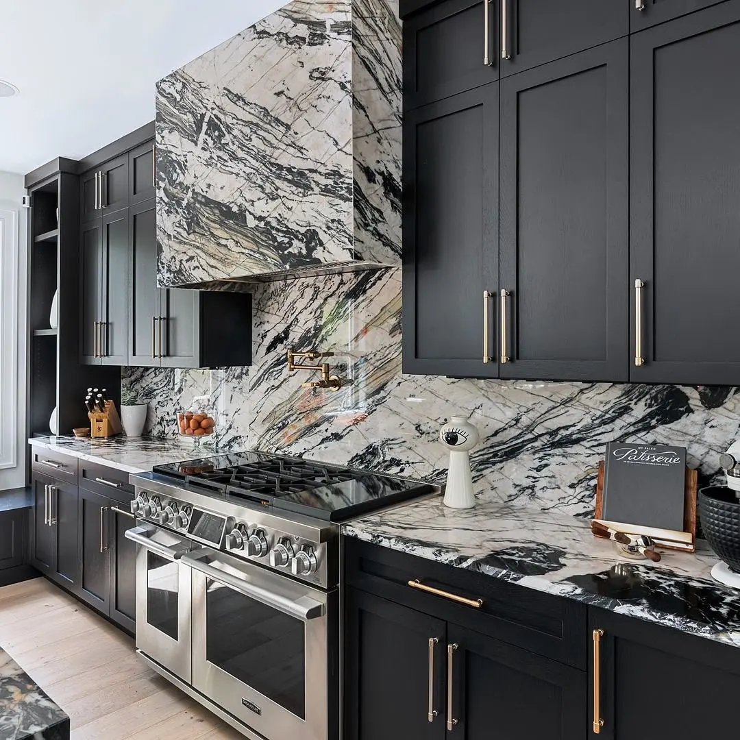 L Shaped Modular Kitchen Black and White Doors Modern Design Solid Wood ...